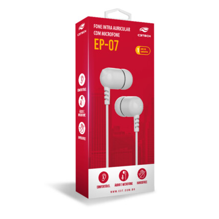 Fone de Ouvido Intra Auricular Branco C3TECH - EP-07WH