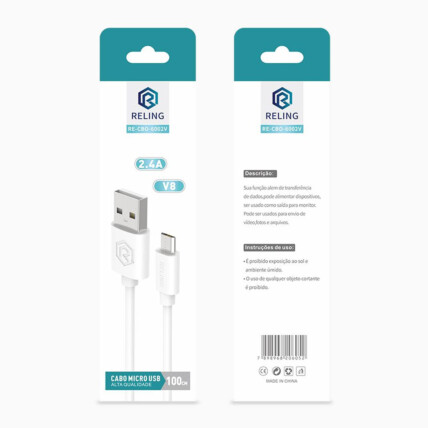 Cabo Lightning para IOS 2.4A com 1 Metro RELING - RE-CBO-6002-I Reling