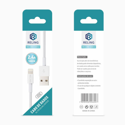 Cabo Lightning para IOS 2.4A com 1 Metro RELING - RE-CBO-6001-I Reling