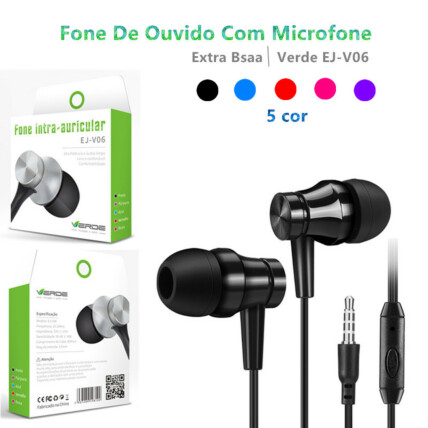 Fone de Ouvido com Fio Conector P2 3,5mm Super Bass Verde - EJ-V06