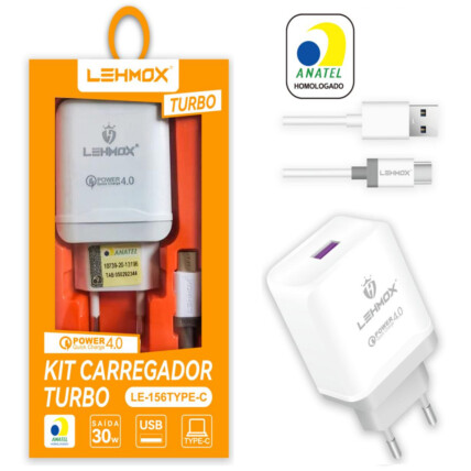 Carregador de Celular Turbo Power com Cabo Type-C LEHMOX - LE-156TYPEC