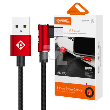 Cabo V8 para Celular 90° Nylon Trançado 1 Metro PMCELL - CB-26 MICRO