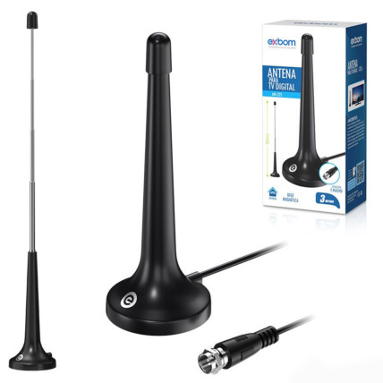 Antena Digital HDTV 5dbi Retrátil 4 Estágios 3 Metros Base Exbom AN Z25