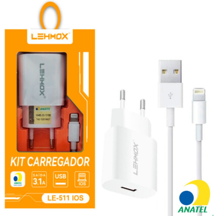 Carregador de Celular 3.1A Usb com Cabo Lightning LEHMOX - LE-511 IOS