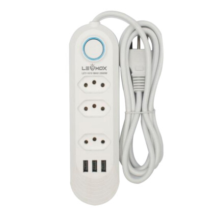 Extensão Filtro de Linha 3 Tomadas 3 Usb com 2 Metros LEHMOX - LEY-1610