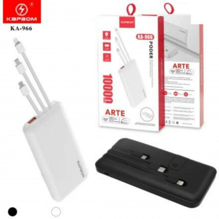 Power Bank 10000mAh Carregador Portátil com Cabos V8 / Type-C / Ligtning KAPBOM - KA-966