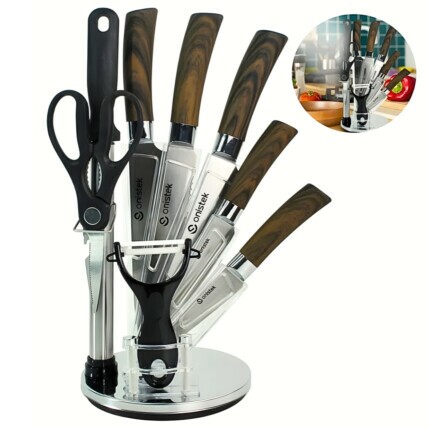 Kit Facas Profissional Em Inox 9 peças + Suporte Giratório LD003