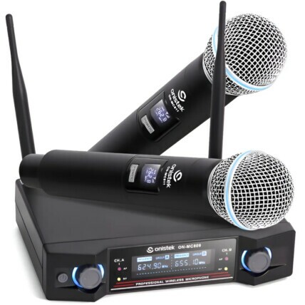 Microfone Sem Fio Duplo Uhf Hi Fi Dinamico Display Digital