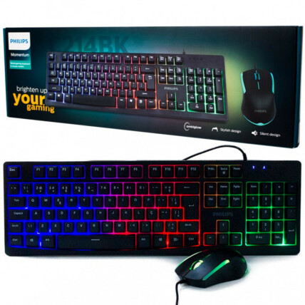 Kit Teclado e Mouse RGB Gamer Com LED Philips - C214BK/SPT6214BK