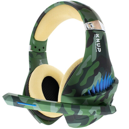 Fone de Ouvido Headset Gamer Led Camuflado P2 e Adaptador VERDE KNUP - KP-GA01 