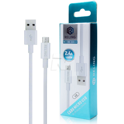 Cabo V8 para Celular 2.4A com 1 Metro RELING - RE-CBO-6001-V Reling