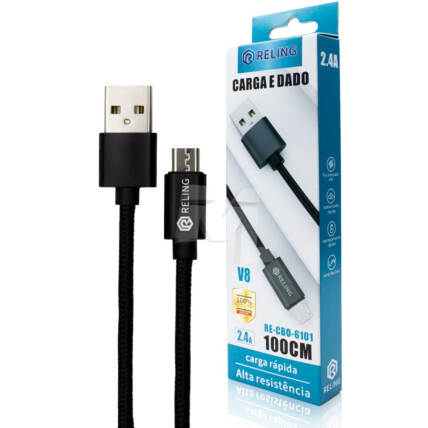 Cabo V8 para Celular 2.4A com 1 Metro RELING - RE-CBO-6101 Reling