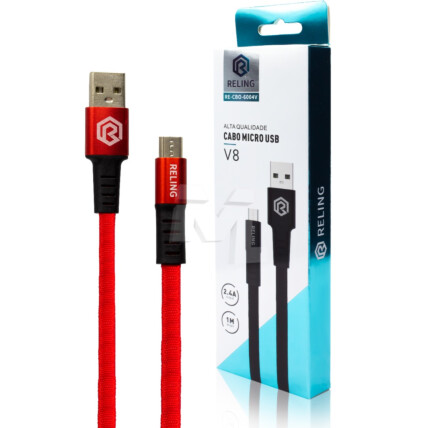 Cabo V8 para Celular 2.4A com 1 Metro RELING - RE-CBO-6004-V Reling