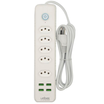 Extensão Filtro de Linha 5 Tomadas 4 Usb com 2 Metros LEHMOX- LEY-1620