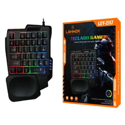 Teclado Gamer Single Hand Com Led RGB Cabo 1,5m Lehmox - LEY-2117