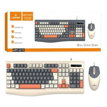 Kit Teclado E Mouse Com Fio Colorido Retrô Lehmox - LEY-2273