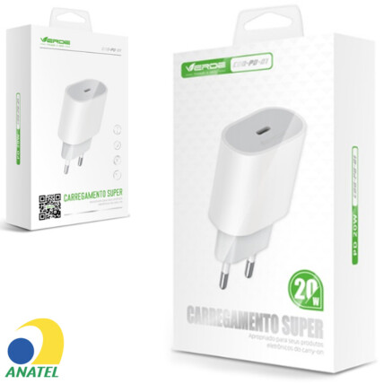 Carregador PD Turbo 20W com Porta Tipo C e selo Anatel VERDE - CDQ-PD-01