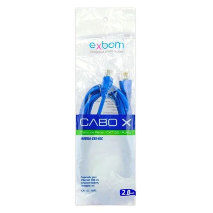 Cabo de Rede Rj45 Cat5e Azul 2 metros EXBOM - CBX-N5C20