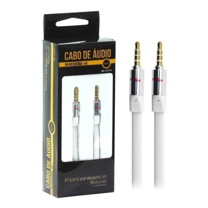 Cabo Auxiliar P2+P2 Premium Estéreo Flat Branco - 5 Metros Chipsce - 018-5776