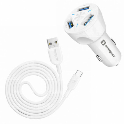 Carregador Veicular Turbo com 3 Entradas USB e Cabo para Tipo C SUMEXR - SX-C6-C