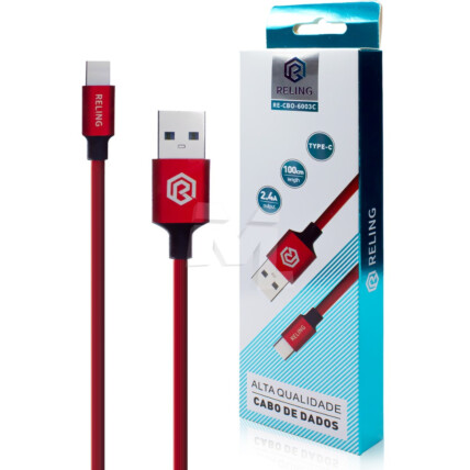 Cabo Type-C para Celular 2.4A com 1 Metro RELING - RE-CBO-6003-C Reling