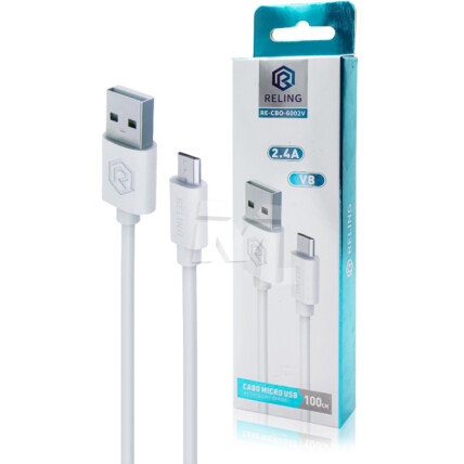 Cabo V8 para Celular 2.4A com 1 Metro RELING - RE-CBO-6002-V Reling
