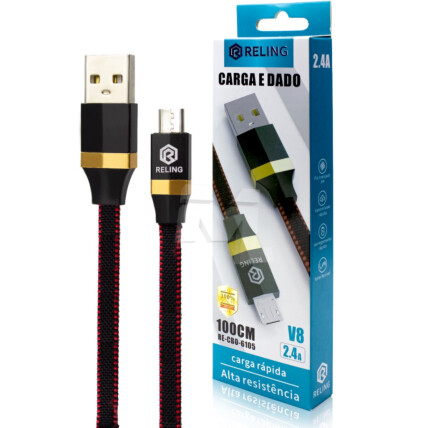 Cabo V8 Usb de Carregamento e Dados 2.4A com 1 Metro - RE-CBO-6105 Reling