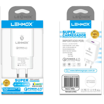 Carregador Turbo Power 4.0 Quick Charge - LE-343