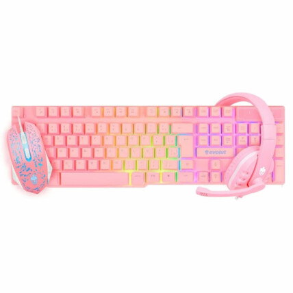 Combo Gamer Kit Teclado + Mouse + Headset Rosa com Led Rainbow EVOLUT - EG53