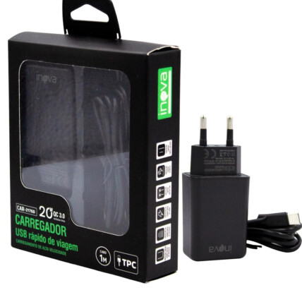 Carregador de Celular Turbo 20W QC 3.0 com Cabo Type-C INOVA - CAR2176D-AA-TC