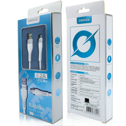 Cabo Carregador Type-C x USB 2 Metros para Celular OBERON - OR-CO01/C2