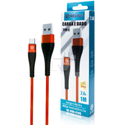 Cabo Type C Usb de Carregamento e Dados 2.4A com 1 Metro - RE-CBO-6106 Reling