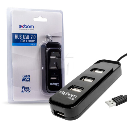 Hub USB 2.0 4 Portas 480Mbps Real com Tampa Slide EXBOM - UH-20