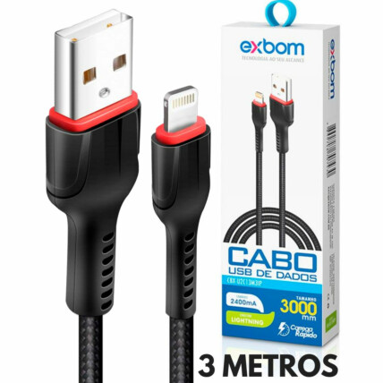Cabo Lightning IOS 2.4A Turbo com 3 Metros 04114 EXBOM - CBX-U2C13M3IP