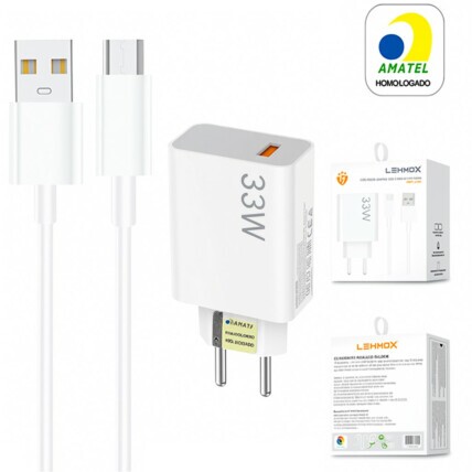 Carregador Turbo 33W PD USB V8 1M LEHMOX - LE-407Micro