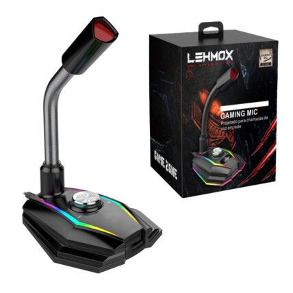 Microfone Gamer De Mesa RGB Led USB 150mA LEHMOX - GT-GK3