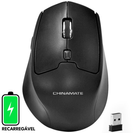 Mouse Office Wireless 2.4G Sem Fio Recarregável Preto CHINAMATE - CM14