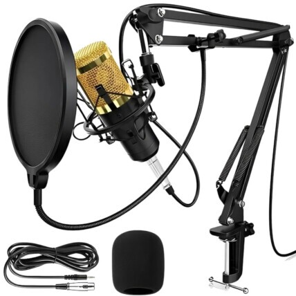 Kit Microfone Condensador c/ Suporte Profissional P Podcast