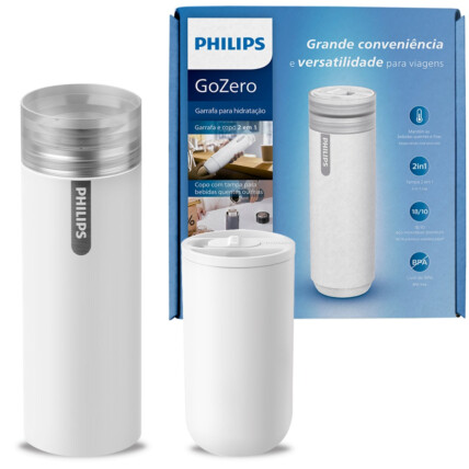 Garrafa Térmica Copo Portátil 2 em 1 700ml Branco PHILIPS - AWP2755WH 