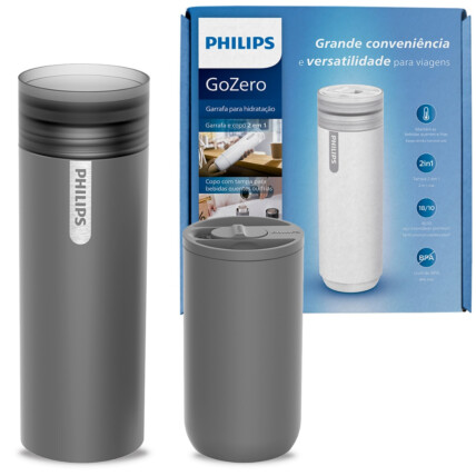 Garrafa Térmica Copo Portátil 700ml 2 em 1 Preta PHILIPS - AWP2755BK 