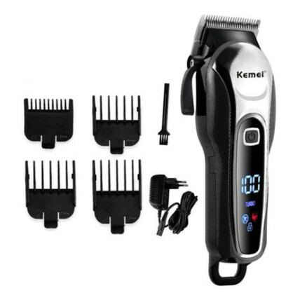Maquina de Cortar Cabelo Com Tela de Lcd e 6 Pentes Kemei - Km-1995