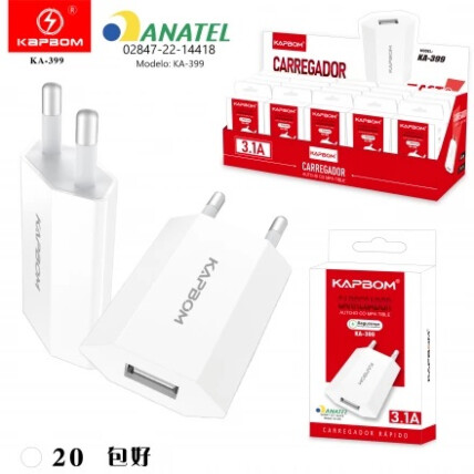 CAIXA EXPOSITORA 20 UNIDADES Carregador de Celular Universal USB 3.1A KAPBOM - KA-399