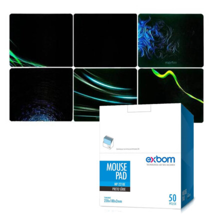 Mouse Pad Com Embalagem Expositora 50 Peças 6 Modelos de Fundo Preto Exbom - MP-2218E