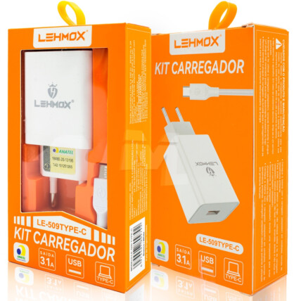 Carregador de Celular 3.1A Usb + Cabo Tipo C 1Metro LEHMOX - LE-509 TYPE-C