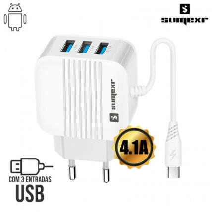 Carregador Usb para V8 com 3 Entradas Usb 4.1A Sumexr - SX-T8-V8