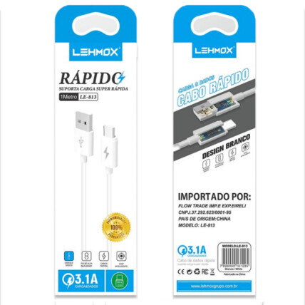 Cabo Type C para Carregamento Rápido 3.1A com 1 Metro - LE-813