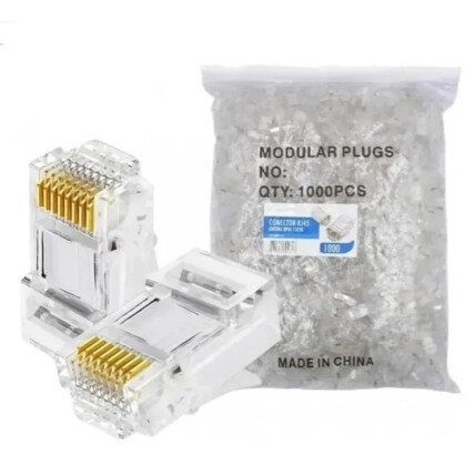 1000 Unidades Conector RJ45 CAT5e 8p8c para Ethernet Banhado a Ouro Exbom - CONT-RJ45P1K