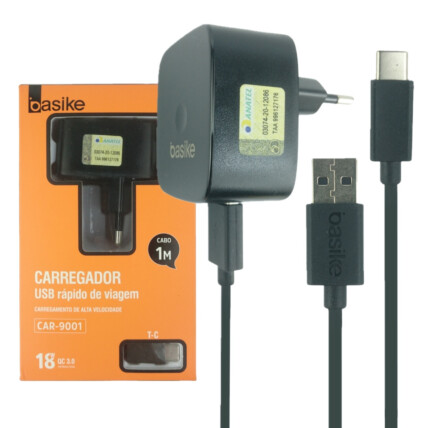 Carregador Turbo para Smartphone com Cabo Type C Basike - CAR-9001-TPC