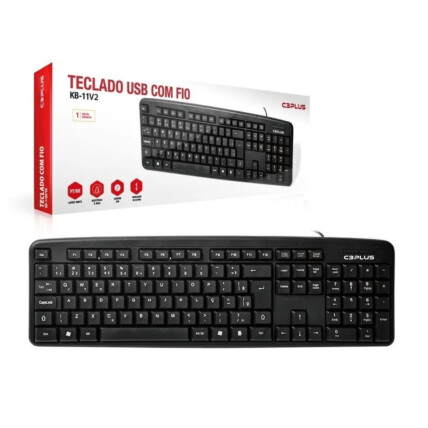Teclado com Fio Usb Padrão ABNT2 Preto C3tech - KB-11BKV2