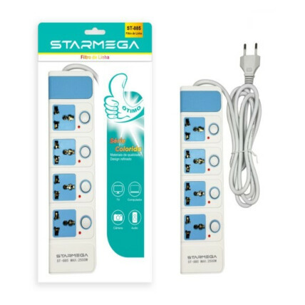 Extensão 4 Tomadas Universais Com Interruptores Cabo 2M ST-885